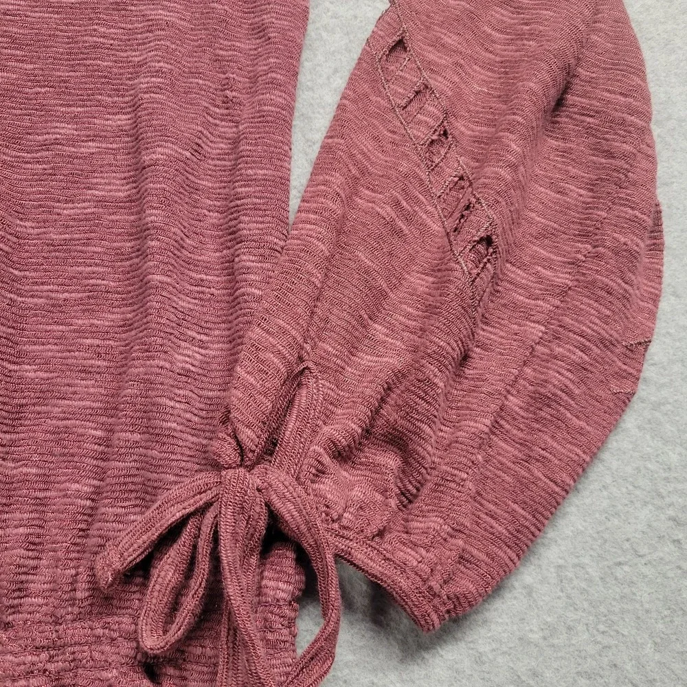 Free People Mauve Eyelet Cut Out Smocked Peplum Top Long Sleeve XS Boho